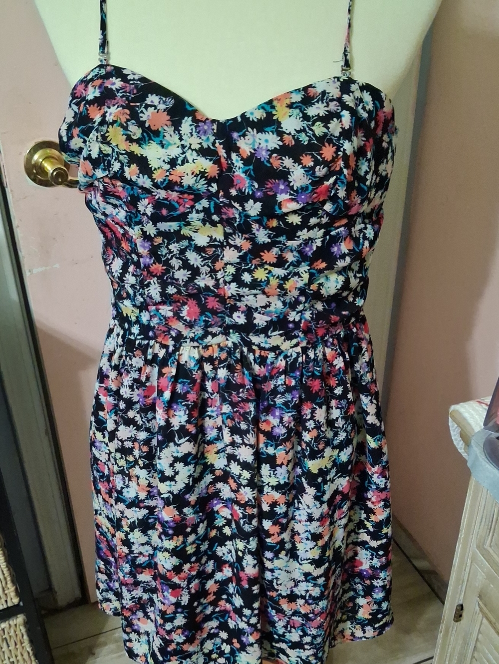 I Heart Ronson Floral Print Sweetheart Sundress - Black Multi